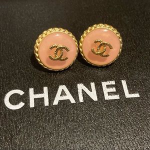 Auth Chanel CC pink stud earrings